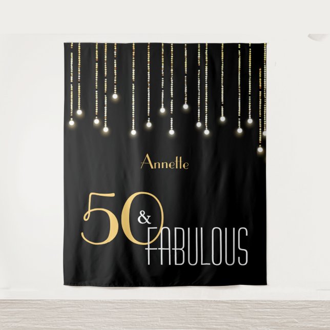 Tenture 50e anniversaire Black Gold Photo Booth fond (Devant)