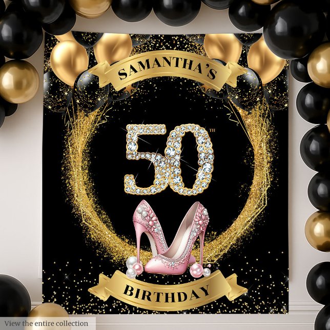 Tenture 50e Anniversaire de luxe Numéros diamant talons ha (Luxury 50th Birthday Diamond Numbers High Heels Tapestry )