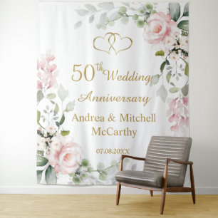 Tenture 50e anniversaire de Mariage Coeurs Rose