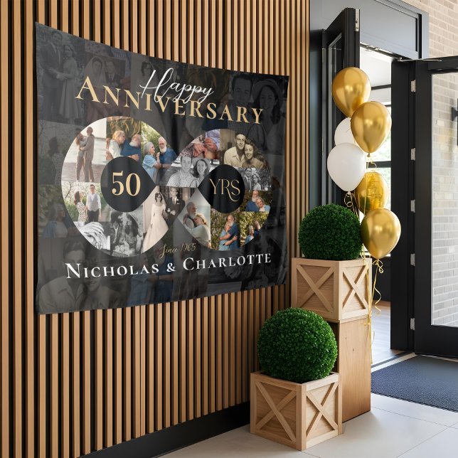 Tenture 50e Anniversaire de Mariage Collage Photo Infini (50th Wedding Anniversary Infinity Photo Collage Tapestry)