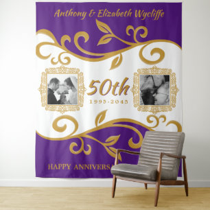 Tenture 50e anniversaire de mariage Vos photos Violet Or