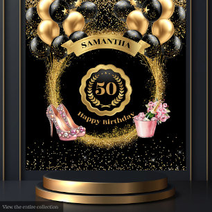 Tenture 50e anniversaire fond noir ballons Parties scintil