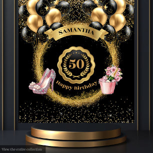 Tenture 50e anniversaire fond Rose or talons hauts
