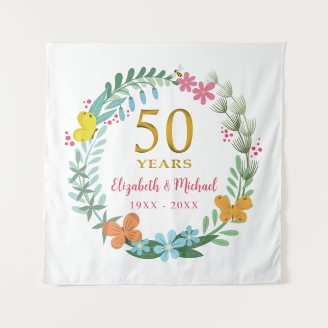 Tenture 50e anniversaire Golden Floral Butterfly Wreath (Devant)