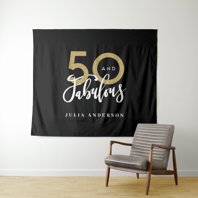 Tenture 50e anniversaire moderne noir et or style tapest (En situation (horizontale))