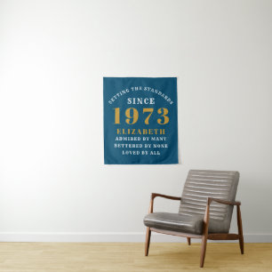 Tenture 50e anniversaire Né en 1973 Ajouter un nom Bleu Or