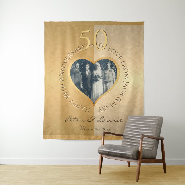 Tenture 50ème anniversaire du Mariage Golden Photo Heart T (En situation)