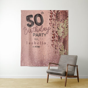 Tenture 50ème Anniversaire Paillettes Rose Gold