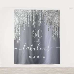 Tenture 60 ans fête d'anniversaire paillettes argent scint