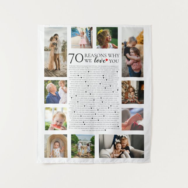 Tenture 70 raisons pour lesquelles nous t'aimons collage p (Devant)