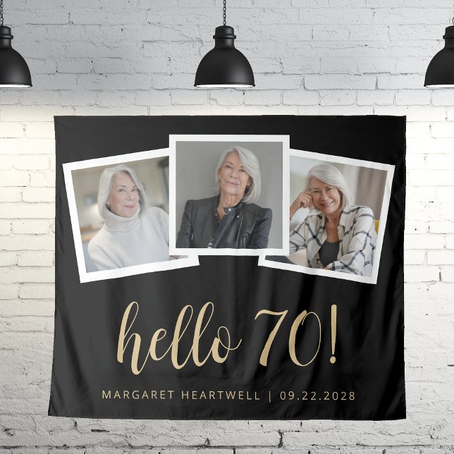 Tenture 70e anniversaire 3-Photo Or Script Cheers Noir (Créateur téléchargé)