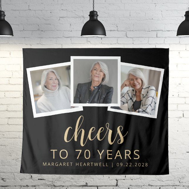 Tenture 70e Anniversaire 3-Photo Or Script Félicitations N (Créateur téléchargé)