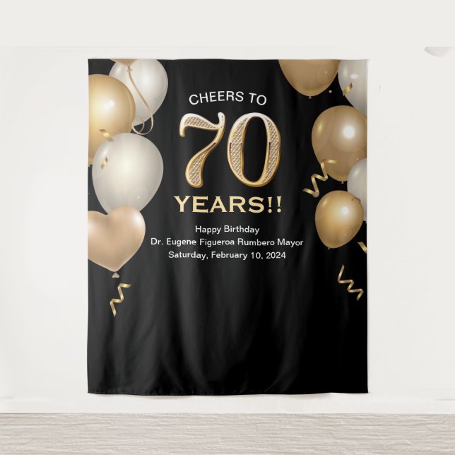 Tenture 70e anniversaire Black and Gold Photo Booth fond (Devant)