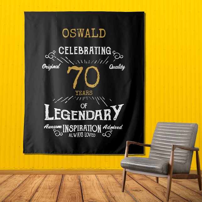 Tenture 70e anniversaire Black Gold légendaire fond photo (70th Birthday Black Gold Legendary Photo Backdrop
)