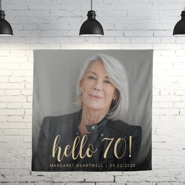 Tenture 70e anniversaire de fête Photo Gold Script Cheers (Créateur téléchargé)