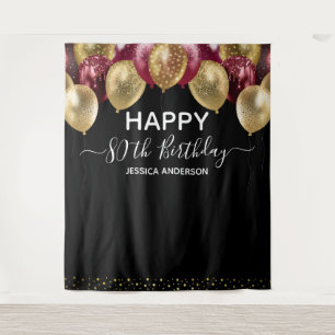Tenture 80e anniversaire Gold Red Black Balloons Tapestry