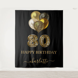 Tenture 80e anniversaire noir or léopard nom script