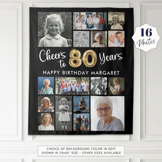 Tenture 80e Anniversaire Or Noir 16 Photo Toast aux Années (Créateur téléchargé)