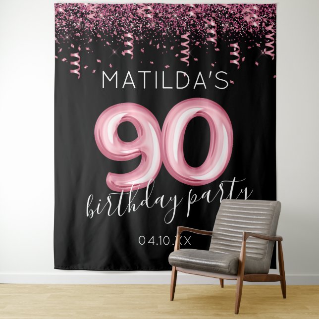 Tenture 90e anniversaire noir rose toile de fond photo (En situation)