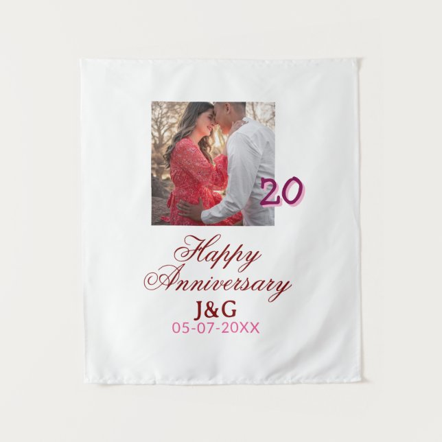 Tenture À 20 ans de mariage joyeux anniversaire ajoutez un (Devant)