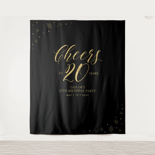Tenture À 20 ans, tchin ! | Soirée d'anniversaire Or & Noi (Devant)