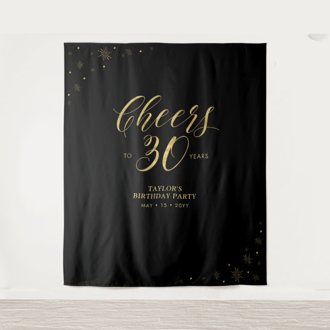 Tenture À 30 ans, tchin ! | Soirée d'anniversaire Or et No (Devant)