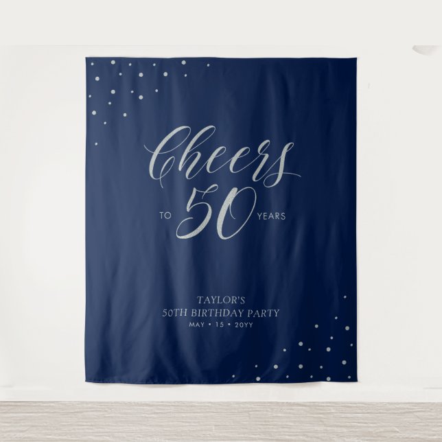 Tenture À 50 ans, santé ! | Fête d'anniversaire Argent et  (Devant)