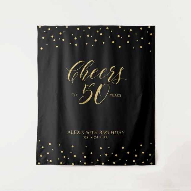 Tenture À 50 ans, tchin ! | 50e anniversaire Or & Noir (Devant)