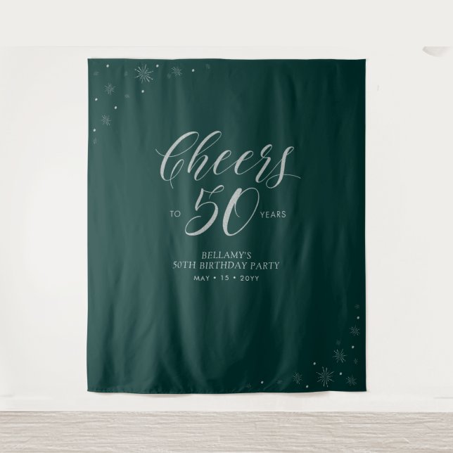 Tenture À 50 ans, tchin ! | Fête d'anniversaire Argent & V (Devant)