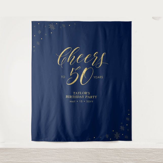 Tenture À 50 ans, tchin ! | Soirée d'anniversaire Or et Ma (Devant)