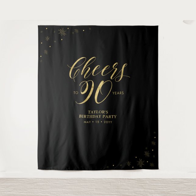 Tenture À 90 ans, fête d'anniversaire Gold & Black 90 (Devant)