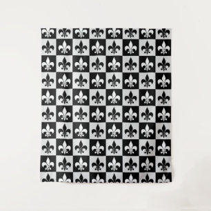 Tenture à damiers Blanc Noir Fleur-De-Lis Motif