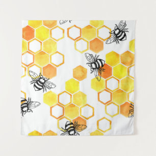 Tenture Abeilles de miel : Motif d'aquarelle jaune