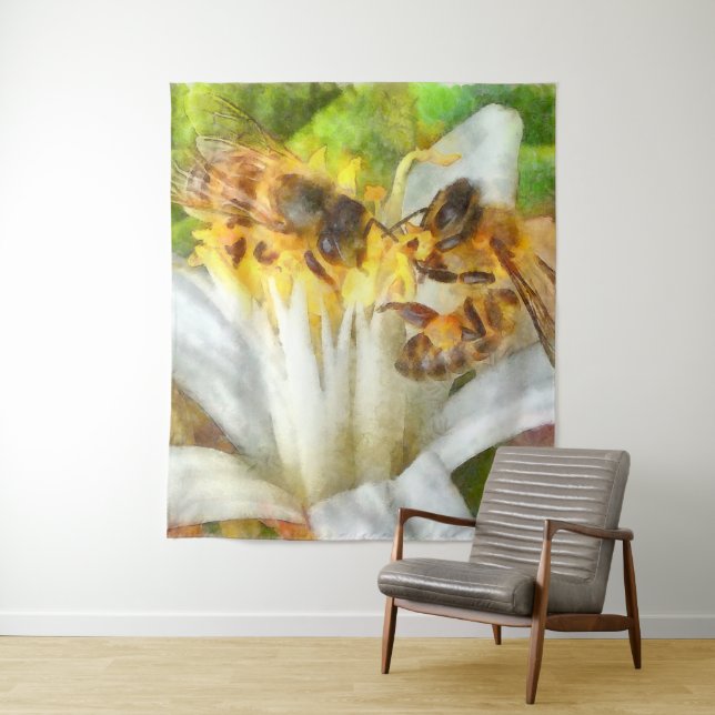 Tenture Abeilles De Miel Sur L'Aquarelle De Fleur De Citro (En situation)