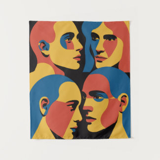 Tenture Abstract Faces Grid Art Print, Human Faces