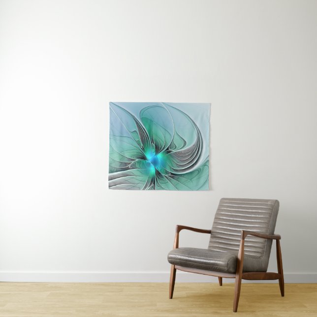 Tenture Abstrait De Bleu, Art Fractal Moderne (En situation (horizontale))