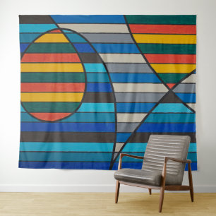 Tenture Abstrait Géométrique avec des Bandes et des Formes