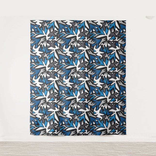 Tenture abstrait, géométrique, motif, noir et bleu (Devant)
