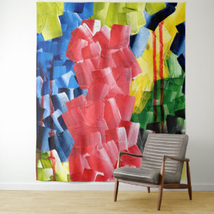 Tenture Abstrait Gras en Rouge, Bleu, Jaune et Vert
