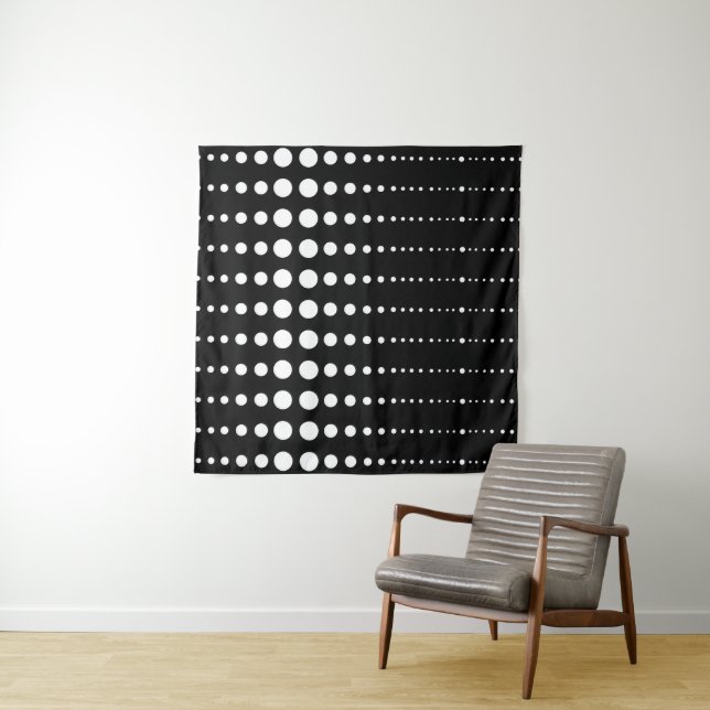 Tenture Abstrait moderne design noir lignes blanches point (En situation (horizontale))