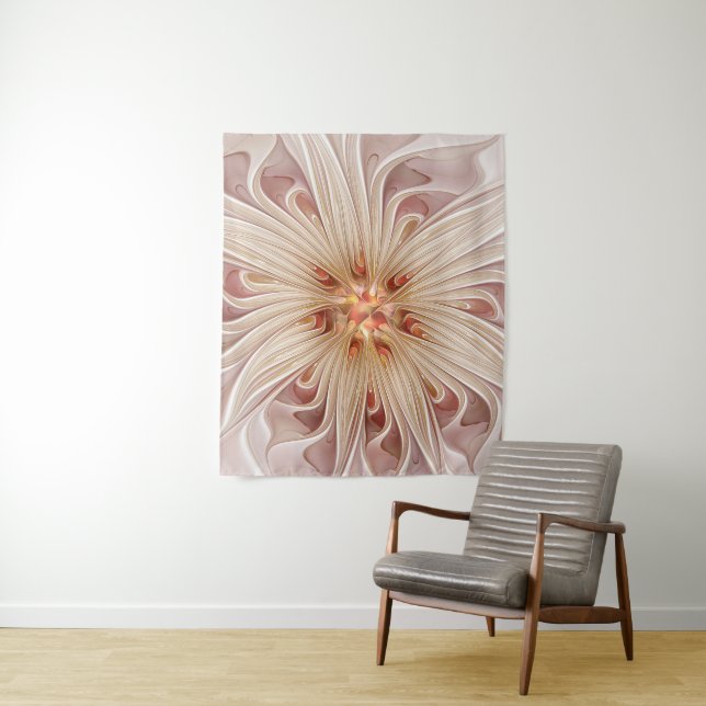 Tenture Abstrait Moderne Peach Pastel Flower Fractal Art (En situation)