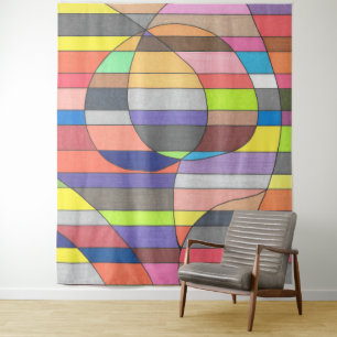 Tenture Abstrait rayé avec des ovales et des courbes color