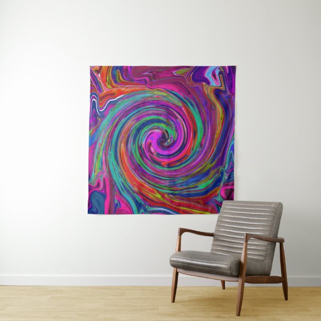 Tenture Abstrait Rétro Groovy Magenta Foncé Tourbillon Arc (En situation)