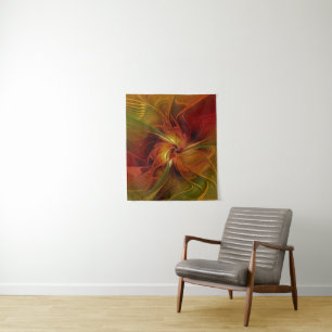 Tenture Abstrait Rouge Orange Brown Vert Fractal Art Flowe