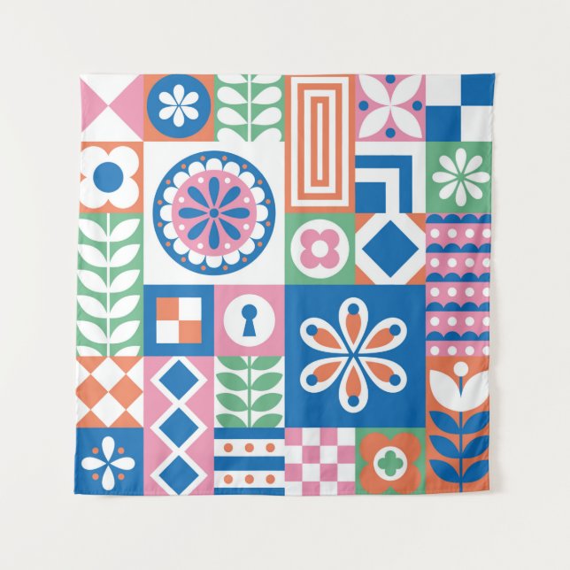 Tenture Abstraite carte florale. Motif folklorique incompa (Devant)