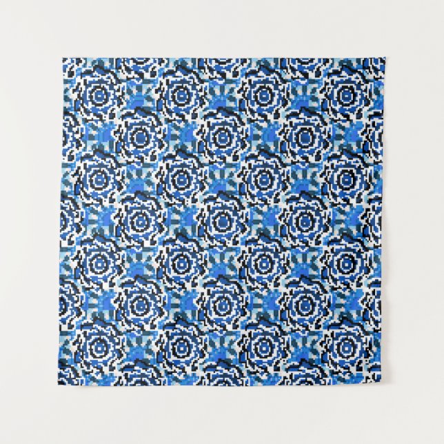 Tenture Abstraite mode florale, bleue, noire et beige (Devant)