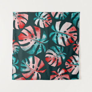 Tenture Abstraits Feuilles tropicaux, Aquarelle Lumineuse.