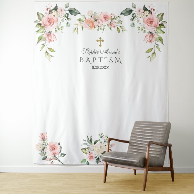 Tenture Accessoire de photo de baptême floral rose unique (En situation)