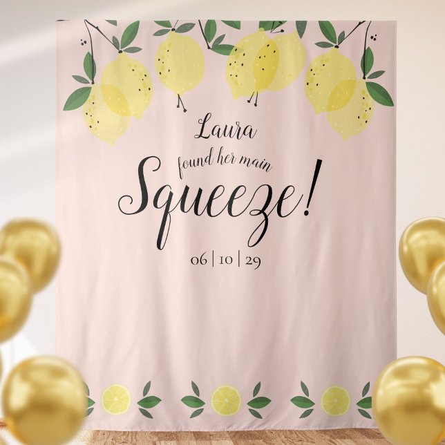 Tenture Accessoire de photo de mariage Main Squeeze Lemons (Main Squeeze Lemons Bridal Shower Pink Photo Prop Tapestry)