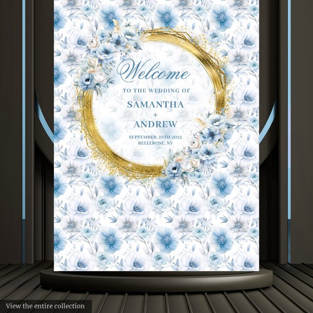 Tenture Accessoire de photo de mariage romantique boho ble (Romantic Boho Pastel Blue Gold Wedding Photo Prop Tapestry)
